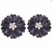 Clip oorbellen-Zwarte bloem- - strass-Geen gaatje- Metaal- 3 cm-Charme Bijoux
