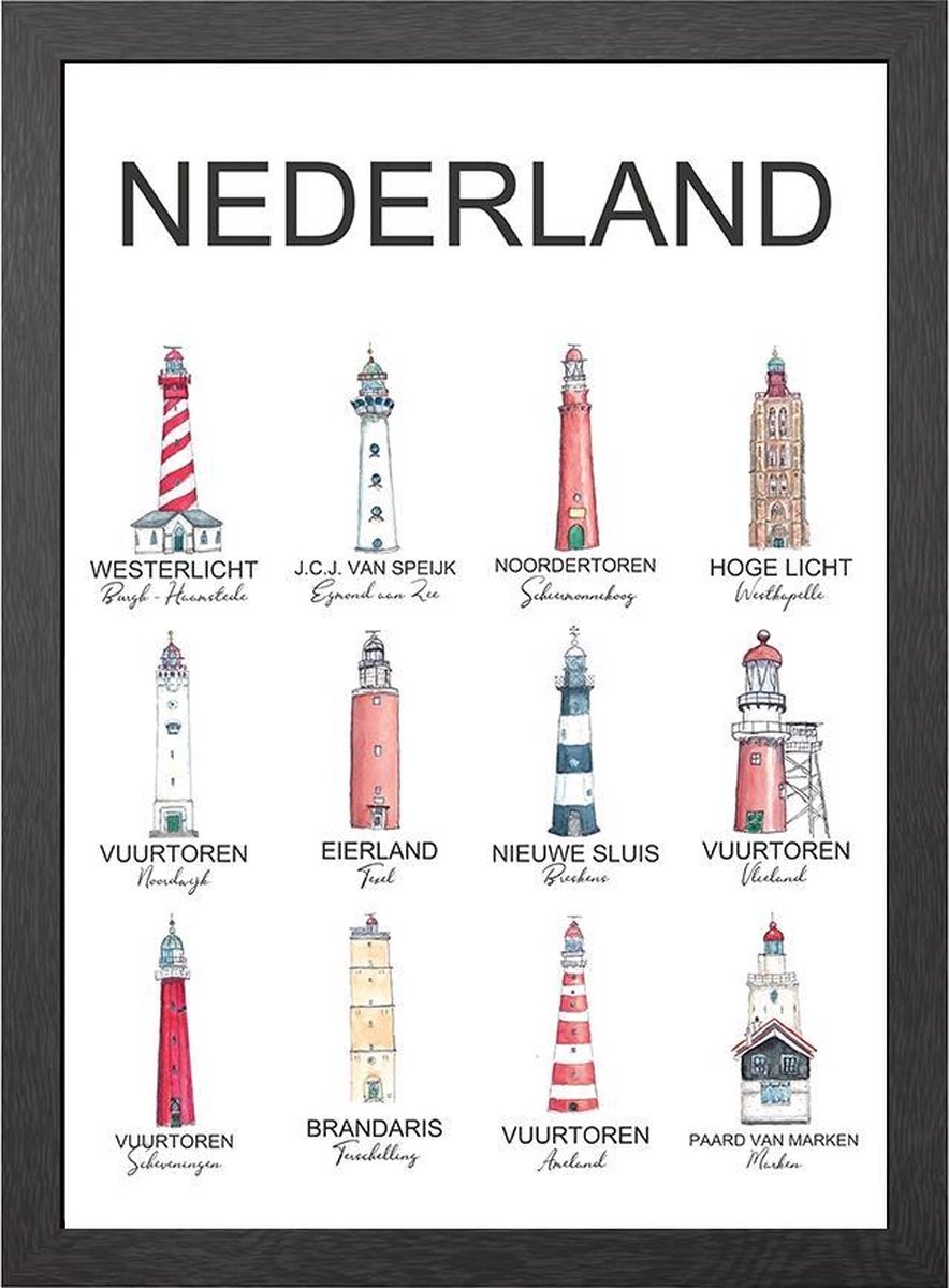 VUURTORENS NEDERLAND A2 POSTER IN LIJST - JOYIN