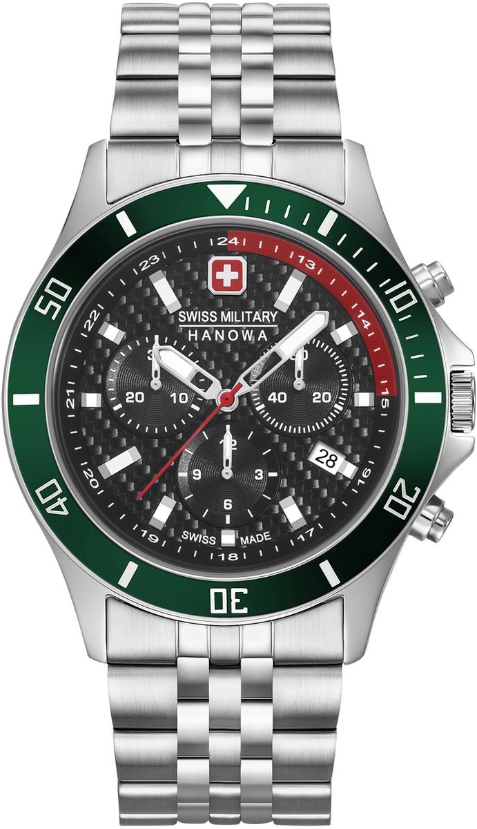 Swiss Military Hanowa Flagship Racer Horloge - Swiss Military Hanowa heren horloge - Zilver - diameter 42 mm - roestvrij staal