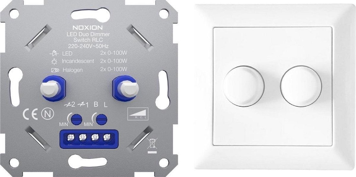 Noxion LED Duo Dimmer Switch RLC 0-100W 220-240V met Afdekking Plate Duo - Noxion