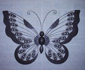 Grote metalen wanddecoratie vlinder in zwart zilver bruinoranje gemeleerd - 90 x 62 cm