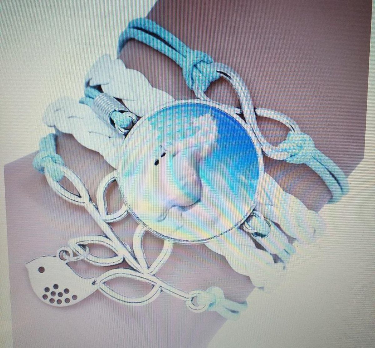 Lederen armband paard turquoise en wit;  Infinity