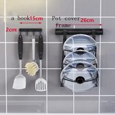 TDR - 1x Pannendeksel Houder (max 3 deksels) + 1x Keukengerei houder (max 4 stuks keukengerei) - ophangbaar - RVS - zwart