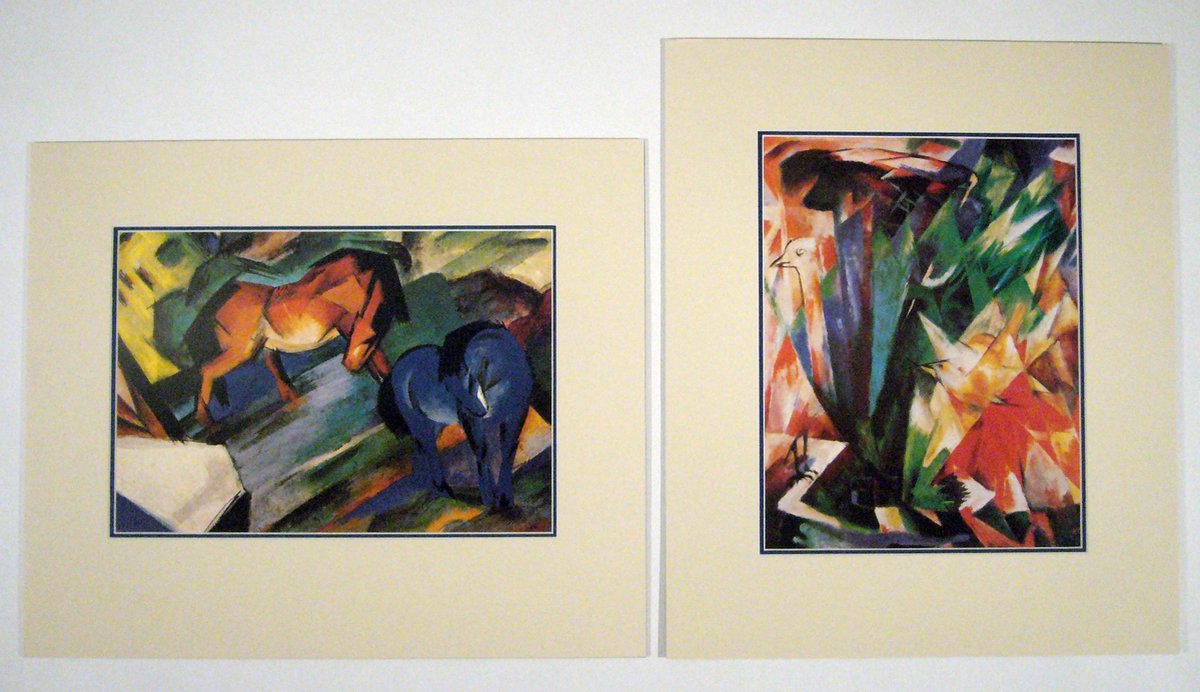 Catch Projecten Perfecte set van 2 Posters in dubbel passe-partout - Franz Marc - Rotes und Blaues Pferd & Vogel - Kunst -2x 50 x 60 cm Kleur