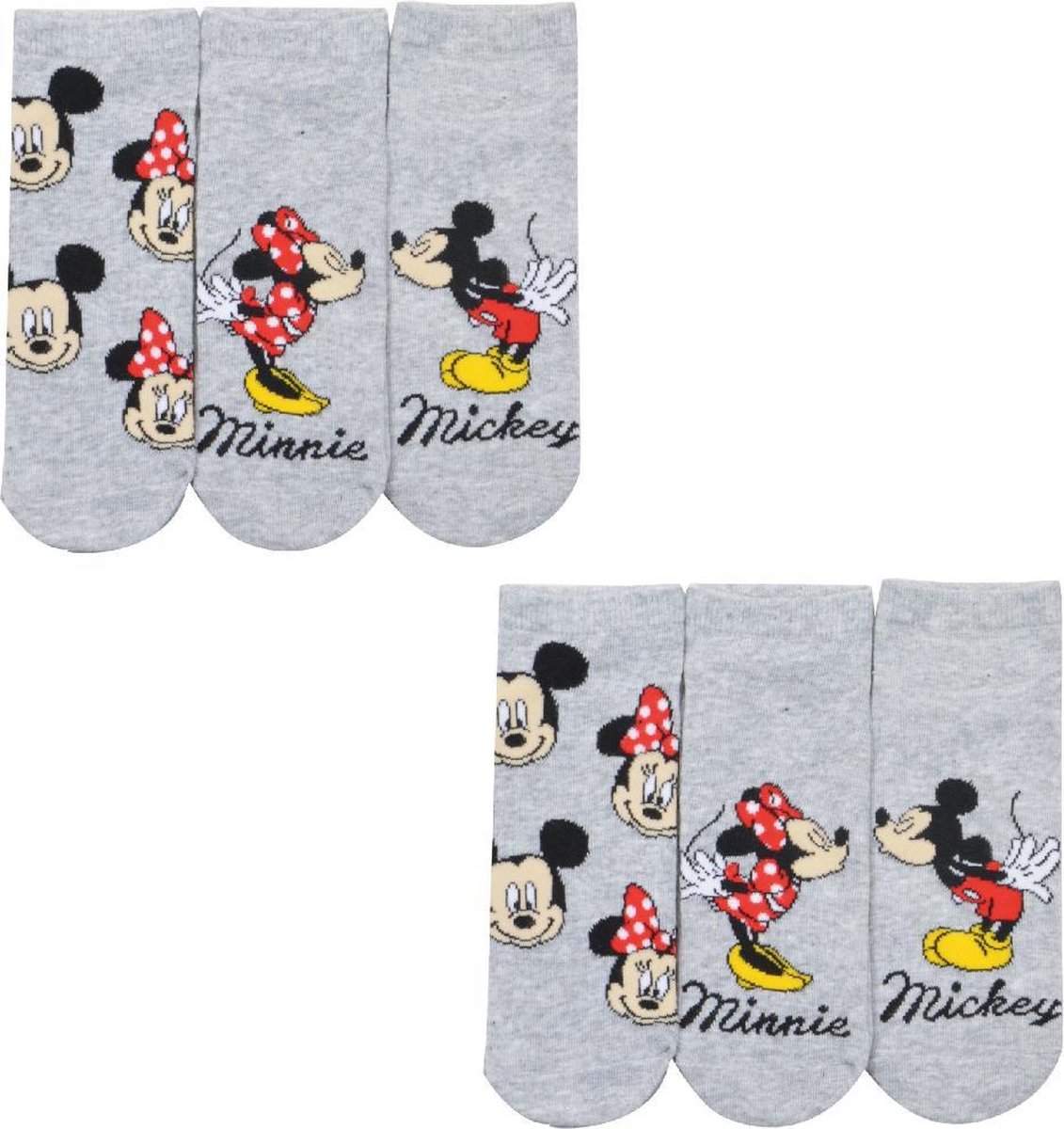 Disney Minnie Mickey Mouse sneaker sokken - 6 paar - grijs - maat 35/38