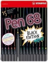 STABILO Pen 68 Black Edition - Metalen Etui 15 stuks