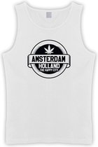 Witte Tanktop met “  Amsterdam / The Happy City " print size M