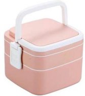 Lunchbox Roze - 3 Laags - 1000 ml Inhoud - Met Lepeltje - Met Handvat - Brood trommel meerdelig