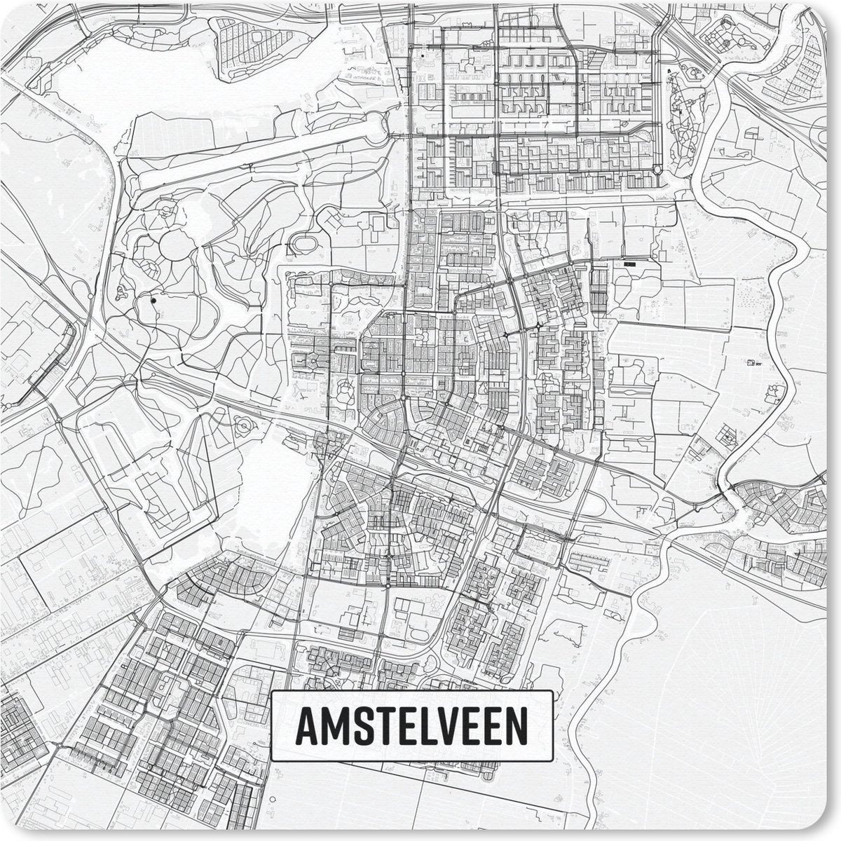 Muismat 20x20 cm - Mousepad Stadskaart Amstelveen - Muismatten