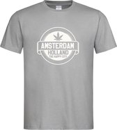 Grijs T shirt met wit  " Amsterdam / The Happy City " print size S