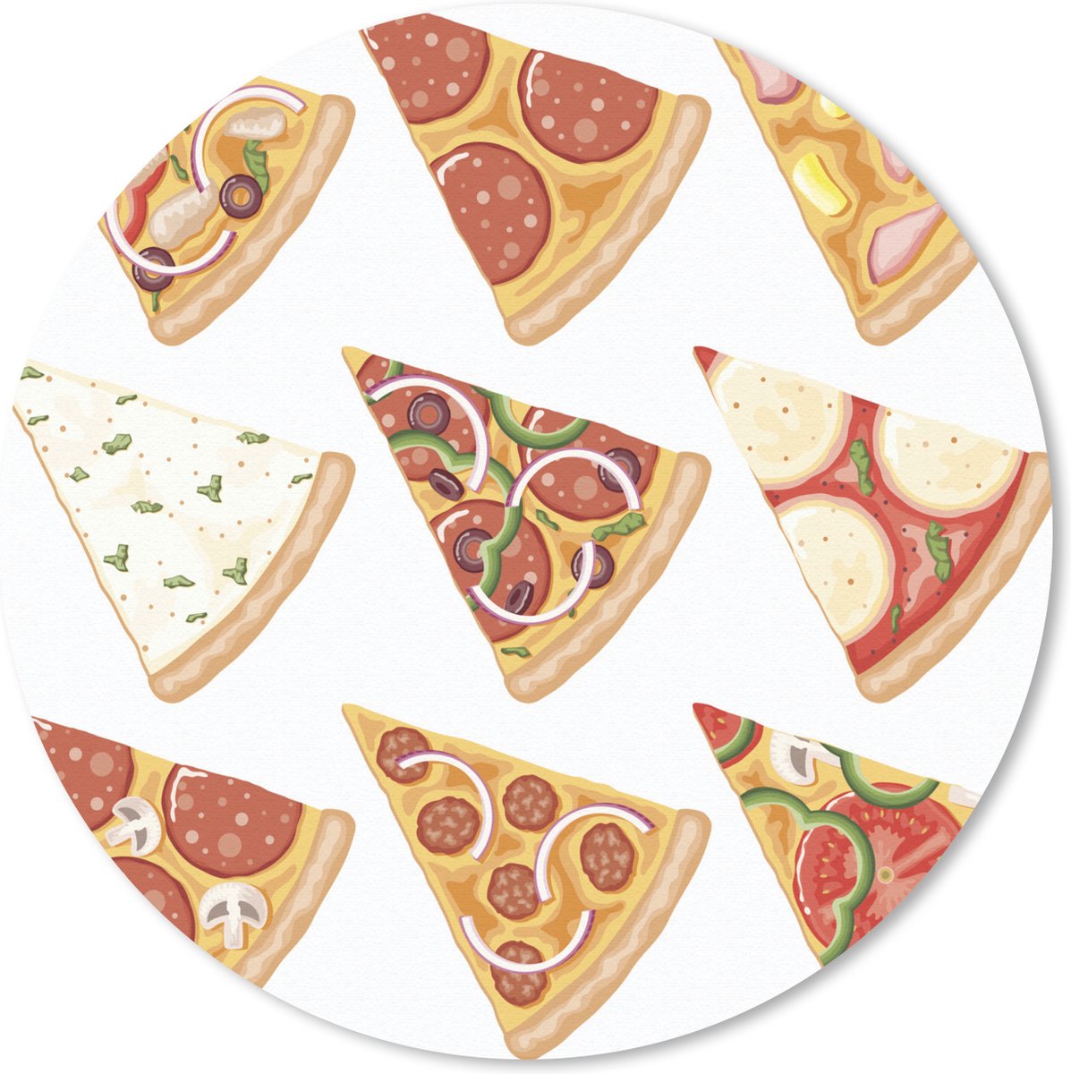 Muismat Kaas illustratie - Verschillende soorten pizza in de vorm van een punt Muismat rond - 30x30 cm - Muismat met foto