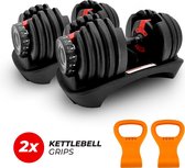 BODYIT - Verstelbare Dumbell Set 2x24 kg Incl. Kettlebell Grip - Halterset 48 kg