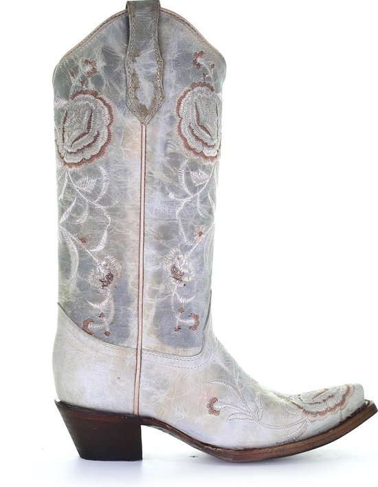Circle G dames cowboy laarzen in wit leer met ecru en bruine stiksels |  bol.com