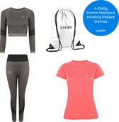 LXURY Dames Home Workout Kleding Pakket - Maat S - Sportkleding - 4 Delig - + Gratis sporttas