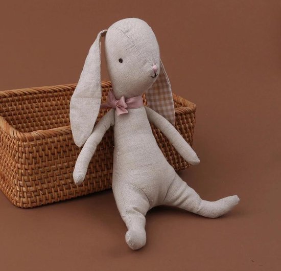 BaykaDecor – Leuke Kawaii Knuffel – Pluche Konijn – Met Magneten Pootjes – Cadeau – Kinderkamer Decoratie – Linnen – Beige – 21 cm