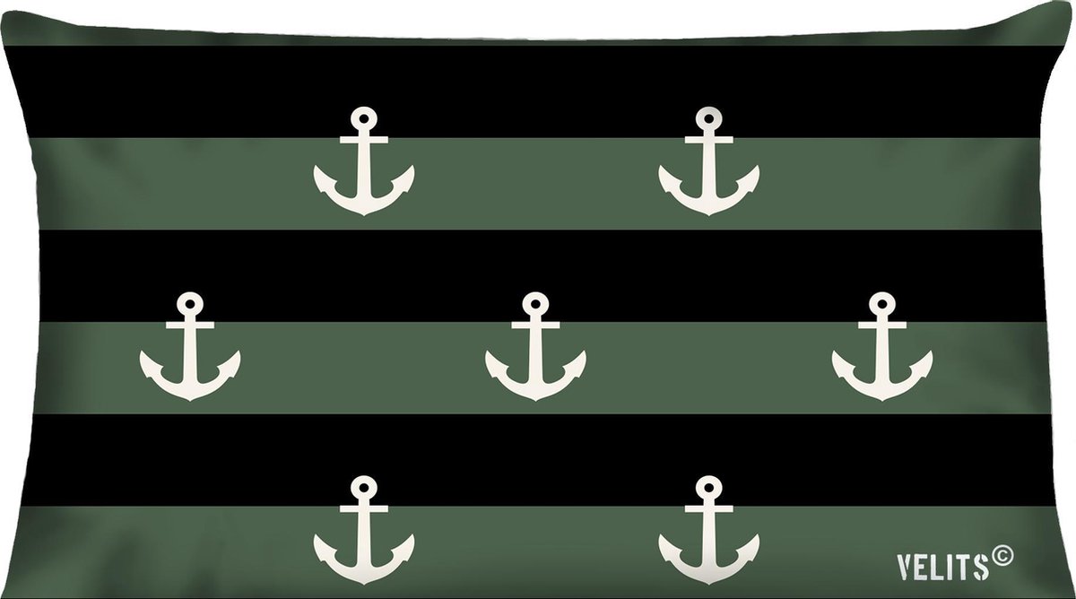 Velits outdoor Buitenkussen In the Army groen waterafstotend 40x60cm bootkussen streep ankers
