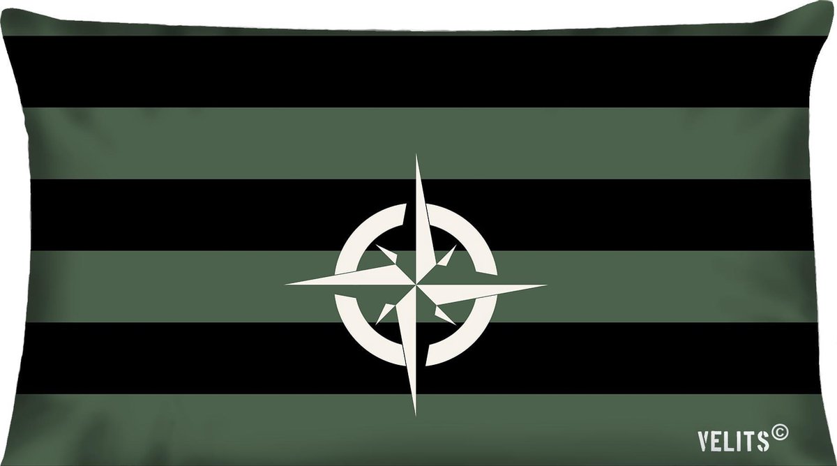 Velits outdoor Sierkussen - Buitenkussen In The Army Groen Waterafstotend 40x60cm Bootkussen Streep Kompas