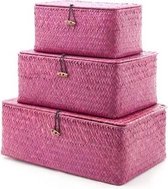 Kast Organizers - Lade Organizer - Opbergbox - Rieten Opbergmand - Multifunctioneel - Roze - 3 stuks