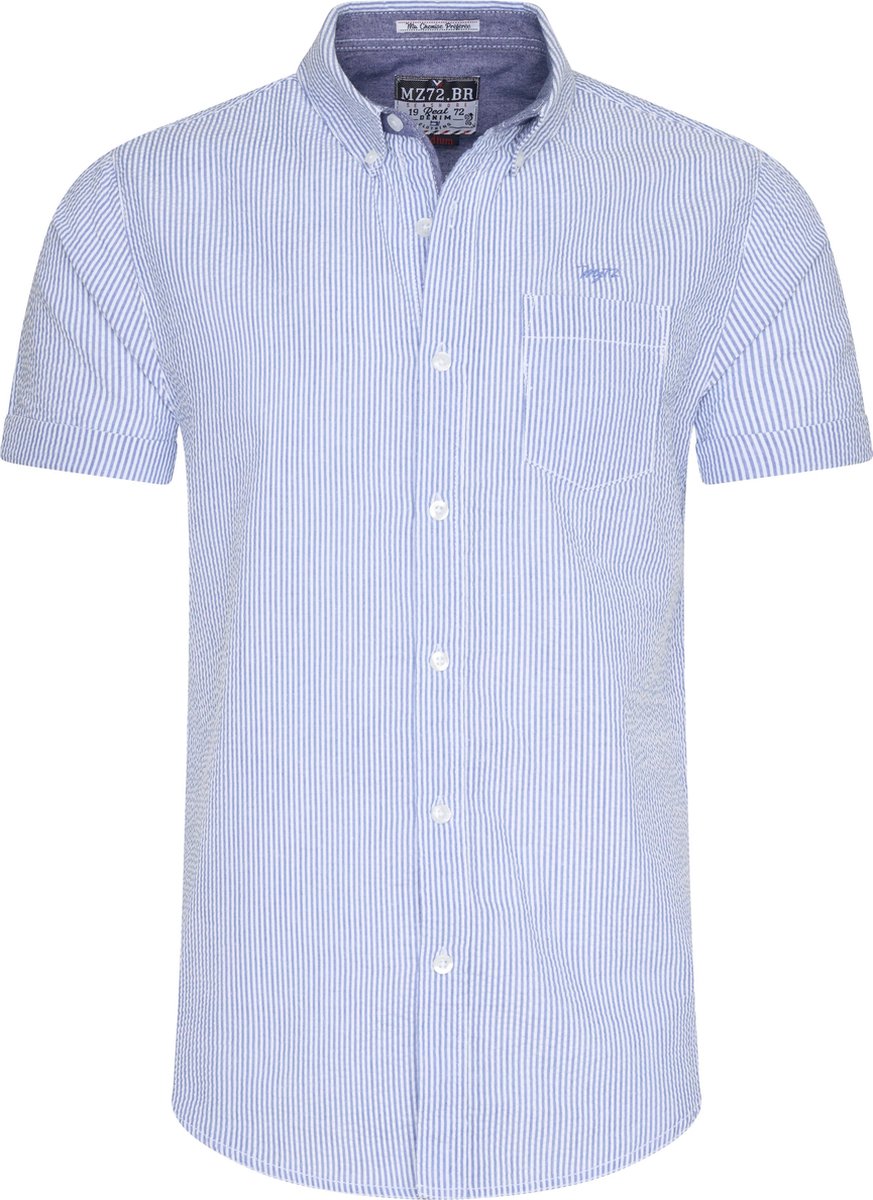 Mezaguz-Heren Overhemd-Chic-Bleu-Korte Mouw-Maat L