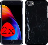 Hoes Geschikt voor iPhone 7/8 Hoesje Marmer Case Marmeren Cover Hoes Hardcover - Zwart - 2 Stuks