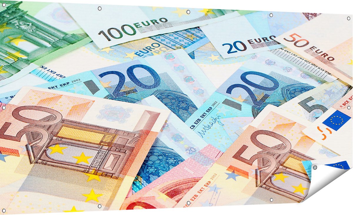 Gards Tuinposter Euro Geld Biljetten - Briefjes - 180x90 cm - Tuindoek - Tuindecoratie - Wanddecoratie buiten - Tuinschilderij Multikleur