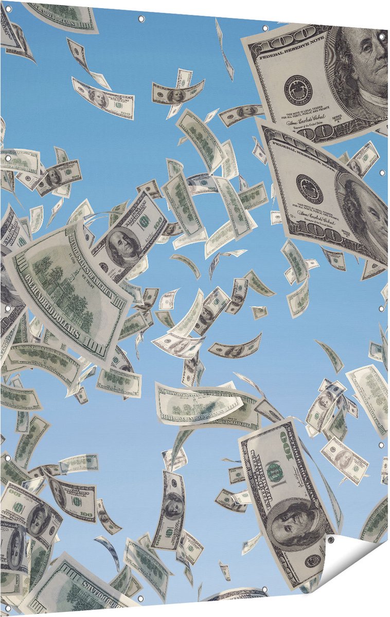 Gards Tuinposter Dollarbiljetten in de Lucht - Geld - 120x160 cm - Tuindoek - Tuindecoratie - Wanddecoratie buiten - Tuinschilderij Multikleur