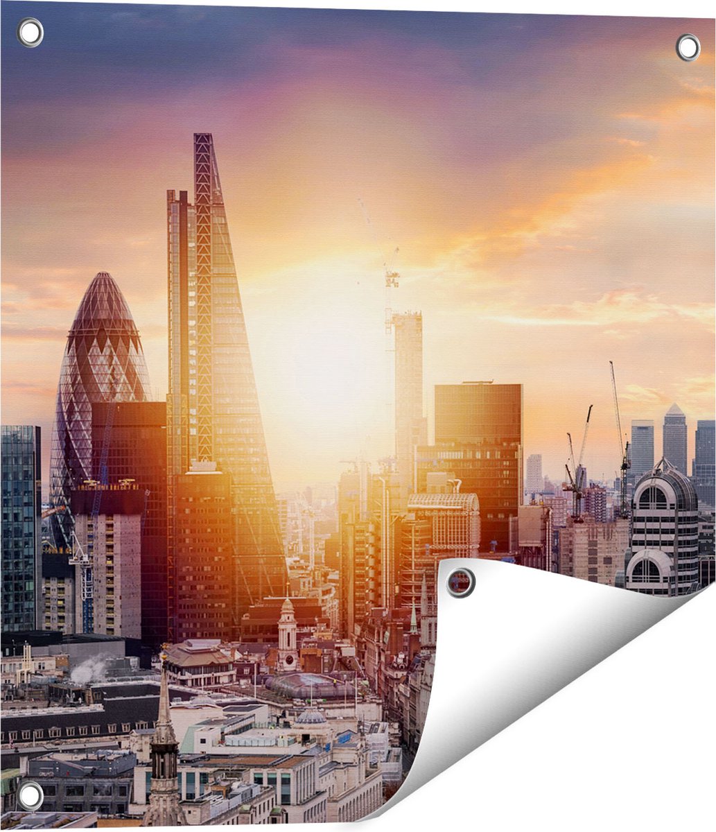 Gards Tuinposter Londen Stad bij Zonsopgang - 50x50 cm - Tuindoek - Tuindecoratie - Wanddecoratie buiten - Tuinschilderij Multikleur