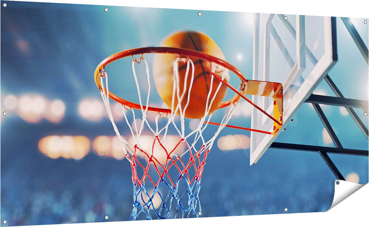 Gards Tuinposter Basketbal in Ring - Hoepel - Bord - 200x100 cm - Tuindoek - Tuindecoratie - Wanddecoratie buiten - Tuinschilderij Multikleur