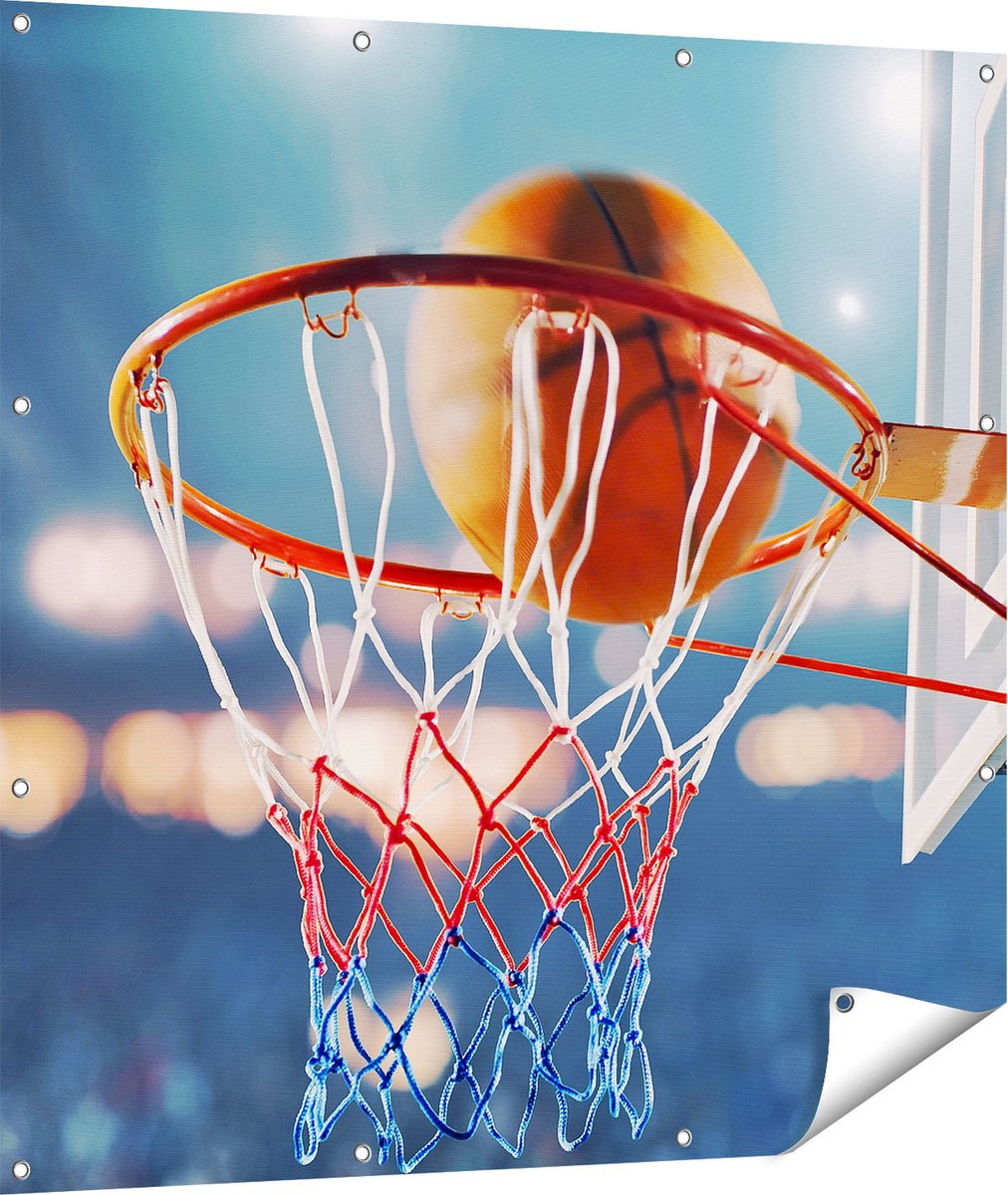 Gards Tuinposter Basketbal in Ring - Hoepel - Bord - 110x110 cm - Tuindoek - Tuindecoratie - Wanddecoratie buiten - Tuinschilderij Multikleur