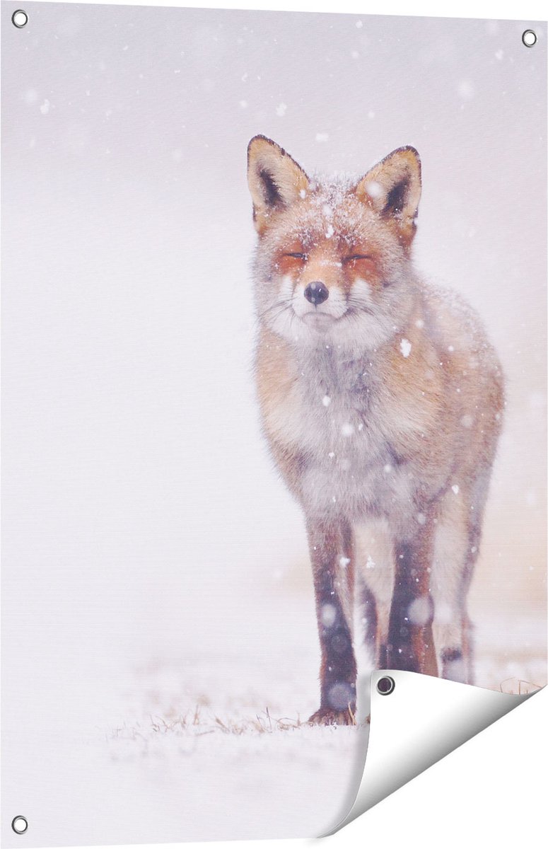 Gards Tuinposter Vos in de Sneeuw - 60x80 cm - Tuindoek - Tuindecoratie - Wanddecoratie buiten - Tuinschilderij Multikleur
