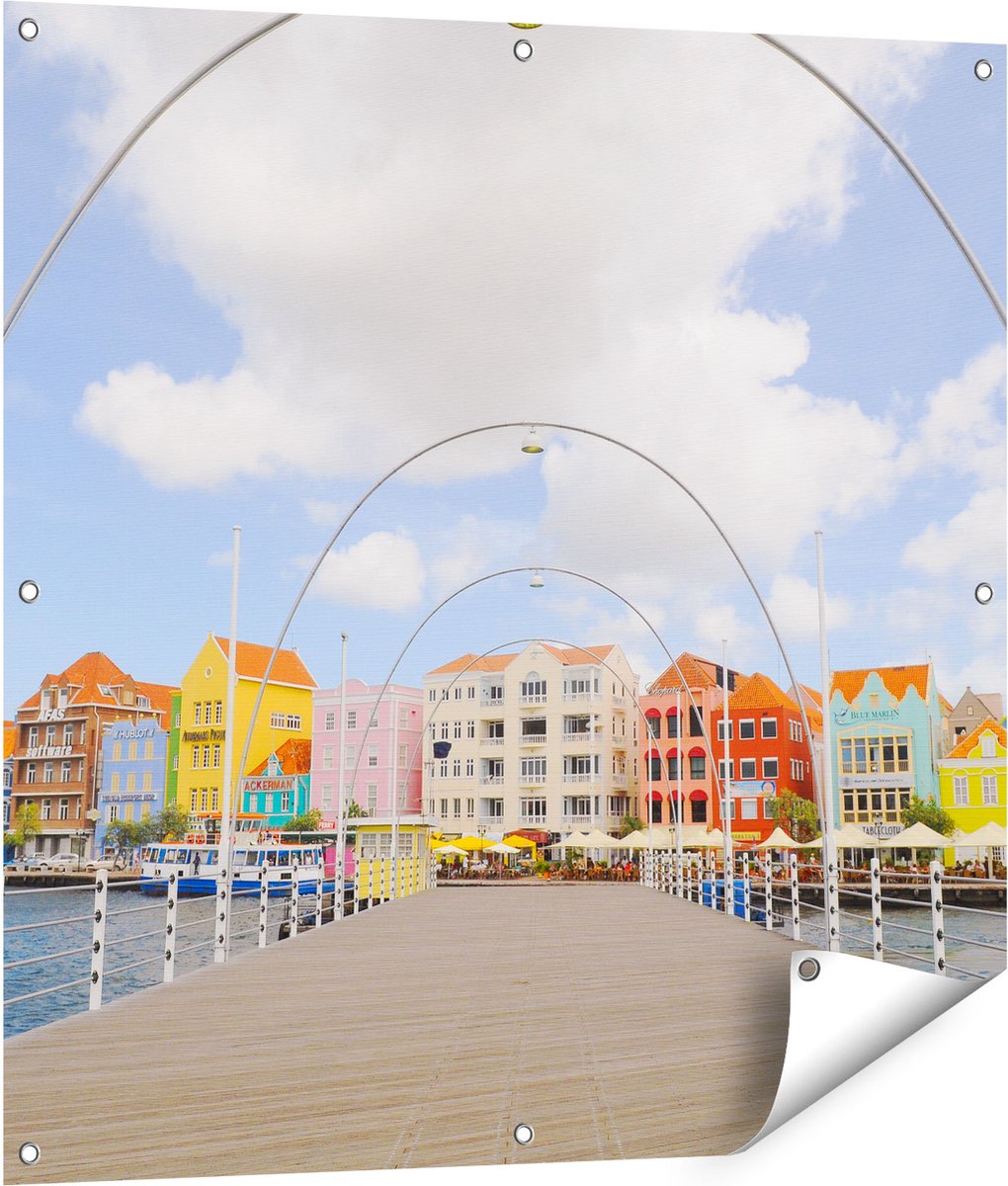Gards Tuinposter Willemstad Gekleurde Huisjes in Cura�ao - 90x90 cm - Tuindoek - Tuindecoratie - Wanddecoratie buiten - Tuinschilderij Multikleur