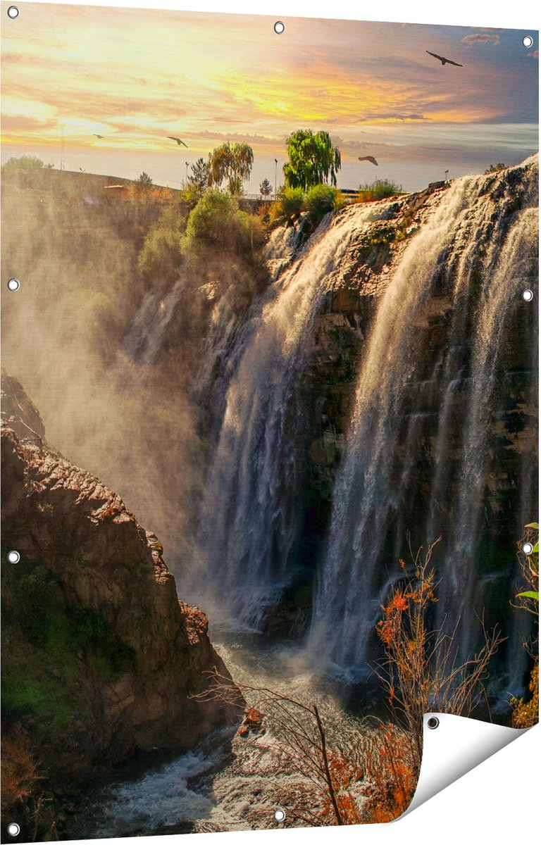 Gards Tuinposter Watervallen vanaf de Kliffen - 90x120 cm - Tuindoek - Tuindecoratie - Wanddecoratie buiten - Tuinschilderij Multikleur