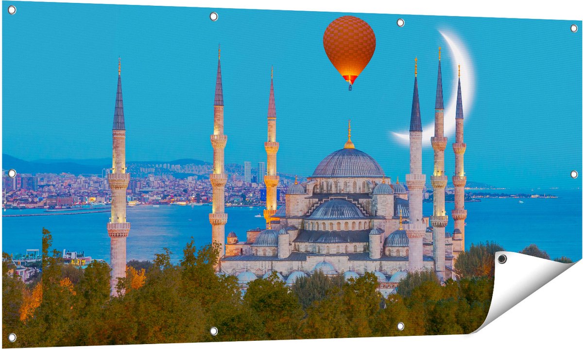 Gards Tuinposter Sultan Ahmetmoskee in Istanbul - 140x70 cm - Tuindoek - Tuindecoratie - Wanddecoratie buiten - Tuinschilderij Multikleur