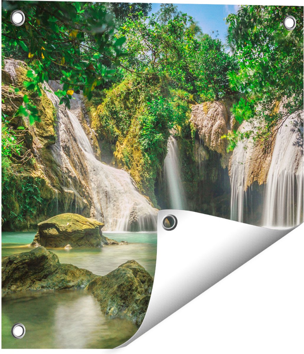 Gards Tuinposter Tropische Waterval - 40x40 cm - Tuindoek - Tuindecoratie - Wanddecoratie buiten - Tuinschilderij Multikleur