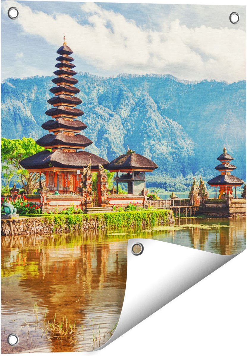 Gards Tuinposter Pura Tempel in Bali op het meer Beratan - 40x50 cm - Tuindoek - Tuindecoratie - Wanddecoratie buiten - Tuinschilderij Multikleur