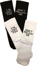 Bundel van 2 paren "Don't follow me" sokken - zwart/wit bundel - sportsokken- cadeau