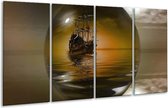 GroepArt - Glasschilderij - Boot - Bruin, Grijs - 160x80cm 4Luik - Foto Op Glas - Geen Acrylglas Schilderij - 6000+ Glasschilderijen Collectie - Wanddecoratie