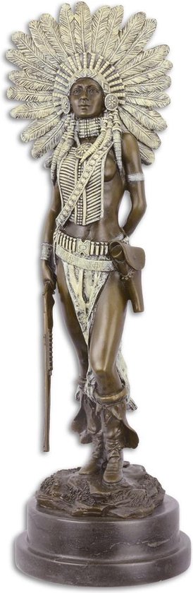 Vrouwelijke Indiaan - Bronzen Sculptuur - Woondecoratie - Beelden - Indianen