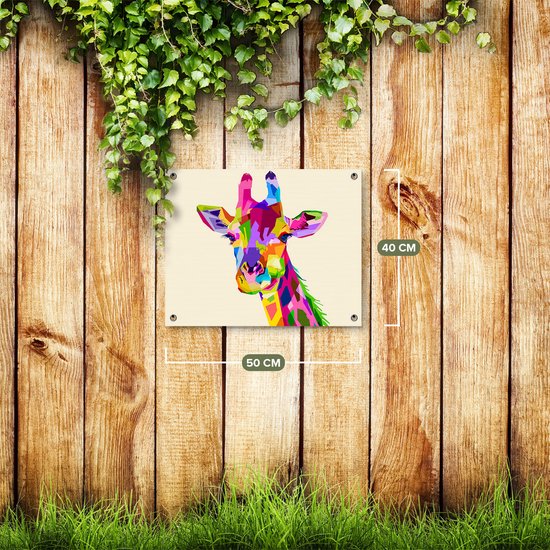 Affiche de jardin Gards Girafe colorée - Abstrait - 50x40 cm - Toile de jardin - Décoration de jardin - Décoration murale extérieure - Tableau de jardin