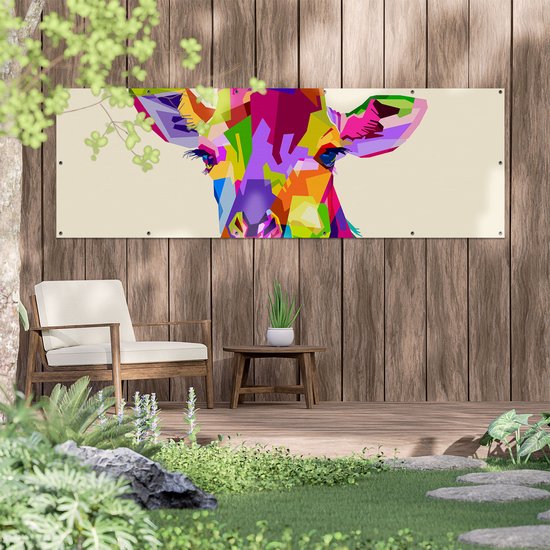Gards Poster de jardin Girafe colorée - Abstrait - 210x70 cm - Toile de jardin - Décoration de jardin - Décoration murale extérieur - Tableau de jardin