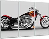 Glasschilderij Motor - Grijs, Zwart, Oranje - 120x80cm 3Luik - Foto Op Glas - Geen Acrylglas Schilderij - GroepArt 6000+ Glas Art Collectie - Maatwerk Mogelijk