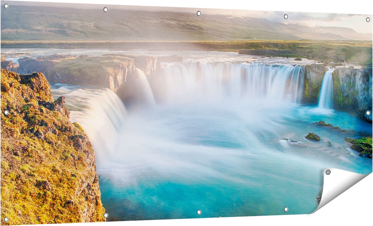Gards Tuinposter Watervallen in IJsland - 160x80 cm - Tuindoek - Tuindecoratie - Wanddecoratie buiten - Tuinschilderij Multikleur
