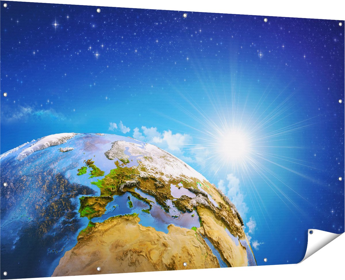 Gards Tuinposter Aarde vanuit de Ruimte op Europa - 180x120 cm - Tuindoek - Tuindecoratie - Wanddecoratie buiten - Tuinschilderij Multikleur
