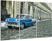 GroepArt - Schilderij -  Oldtimer, Auto - Blauw, Groen, Grijs - 120x80cm 3Luik - 6000+ Schilderijen 0p Canvas Art Collectie