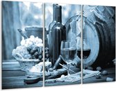 Glasschilderij Wijn, Keuken - Blauw, Grijs - 120x80cm 3Luik - Foto Op Glas - Geen Acrylglas Schilderij - GroepArt 6000+ Glas Art Collectie - Maatwerk Mogelijk