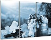 Glasschilderij Druiven, Keuken - Blauw, Grijs - 120x80cm 3Luik - Foto Op Glas - Geen Acrylglas Schilderij - GroepArt 6000+ Glas Art Collectie - Maatwerk Mogelijk