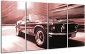 GroepArt - Glasschilderij - Auto, Mustang - Bruin, Rood - 160x80cm 4Luik - Foto Op Glas - Geen Acrylglas Schilderij - 6000+ Glasschilderijen Collectie - Wanddecoratie