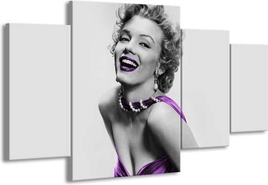 Canvas Schilderij Marilyn Monroe | Grijs, Paars, Zwart | | F006899