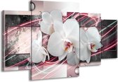 GroepArt - Schilderij -  Orchidee, Bloemen - Roze, Grijs, Wit - 160x90cm 4Luik - Schilderij Op Canvas - Foto Op Canvas