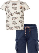 Noppies - Kledingset - 2delig - Jongens - Short Ghazipur Naval Academy - Shirt Romney Oatmeal met neushoorns - Maat 92